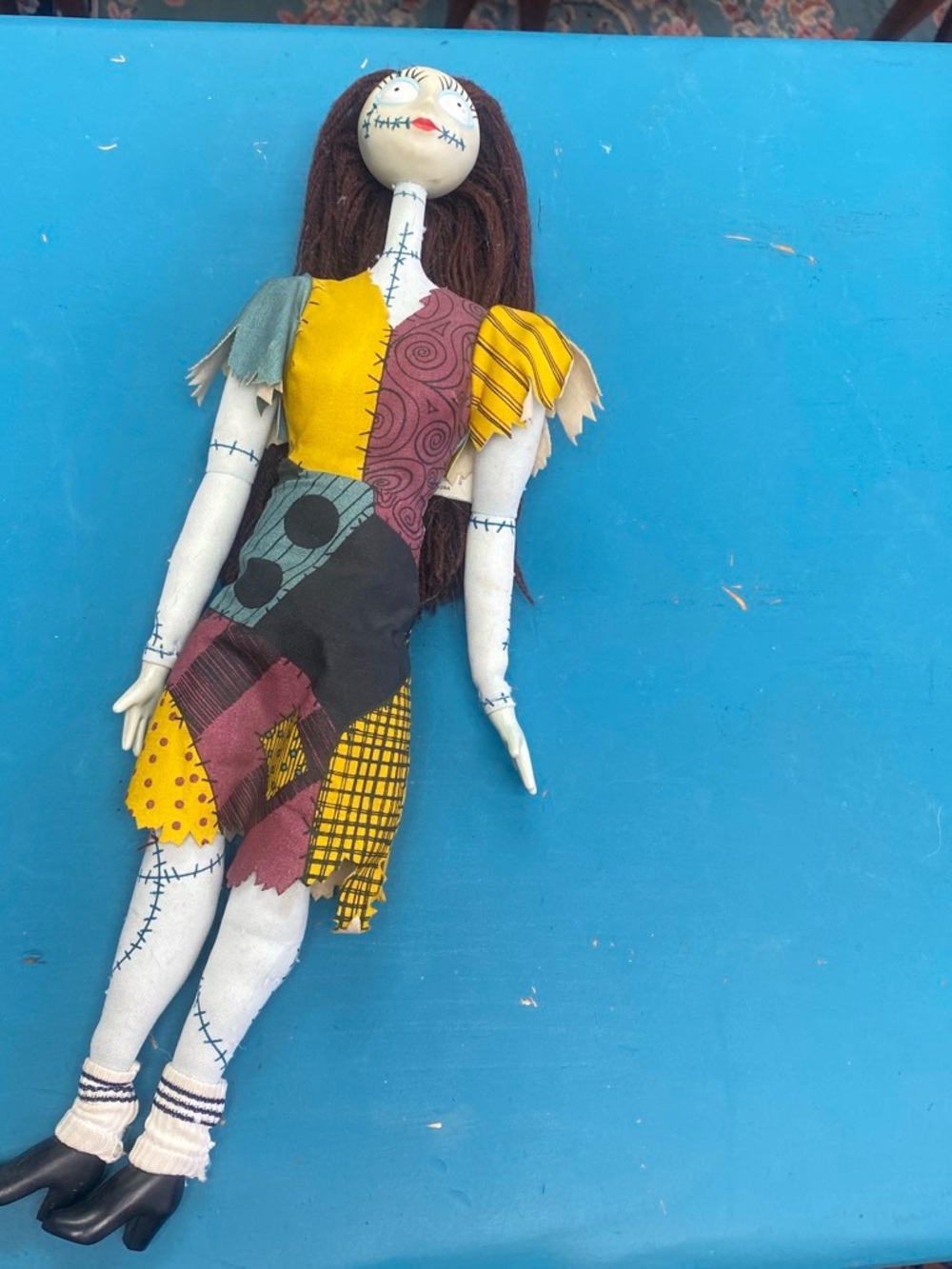 Vintage authentic Hasbro Sally Patchwork Doll - Yellow, Black, Teal, Burgundy